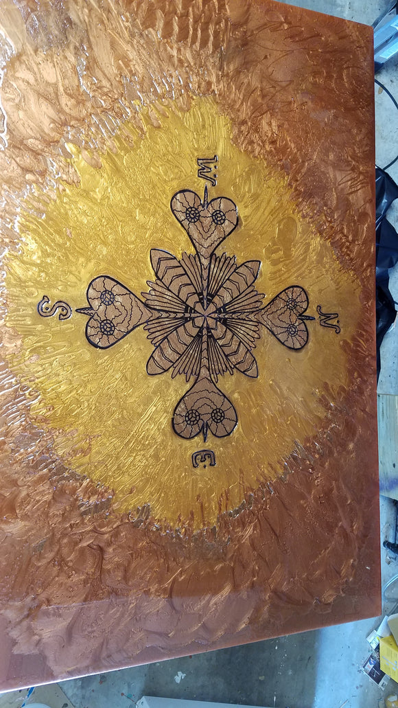 Epoxy Kitchen Table with Compass design