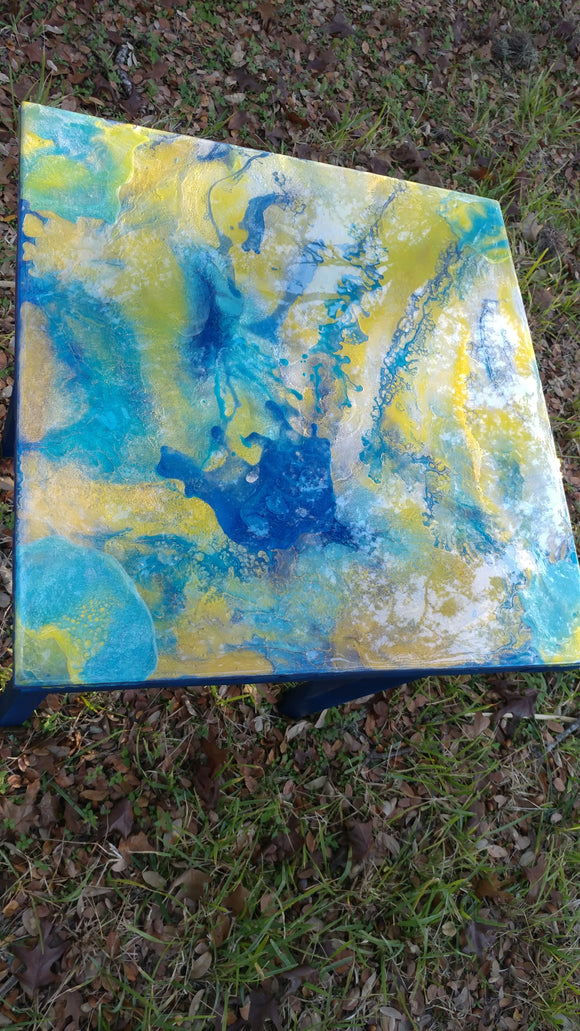 epoxy table blue, and gold